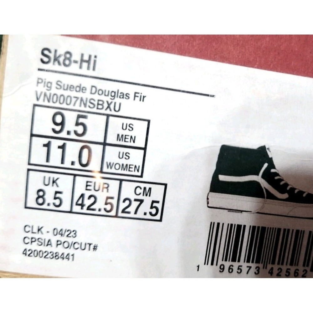 Vans Sk8-Hi‎ Pig Suede Douglas Fir Green Size US 9.5 Men's New VN0007NSBXU Rare - Picture 13 of 13